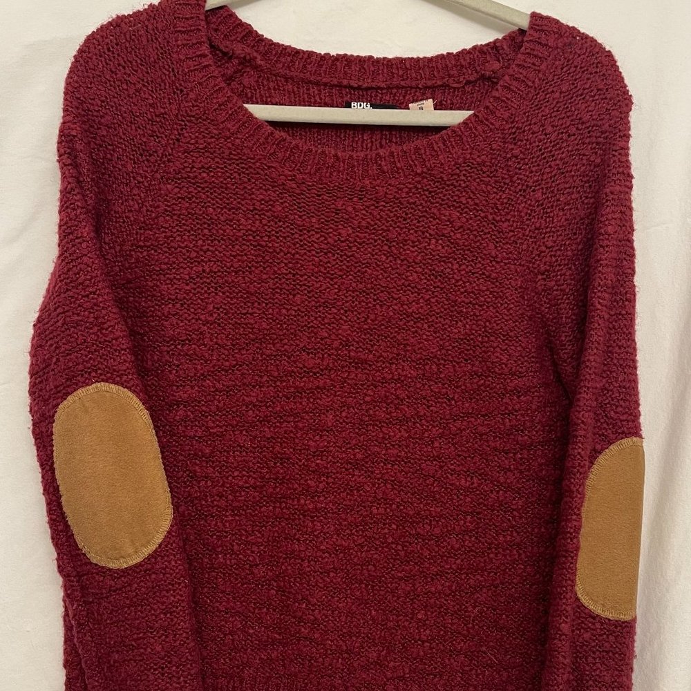 Urban Outfitters BDG Wool Blend Brick Red Pullover Sweater W/Elbow Pads